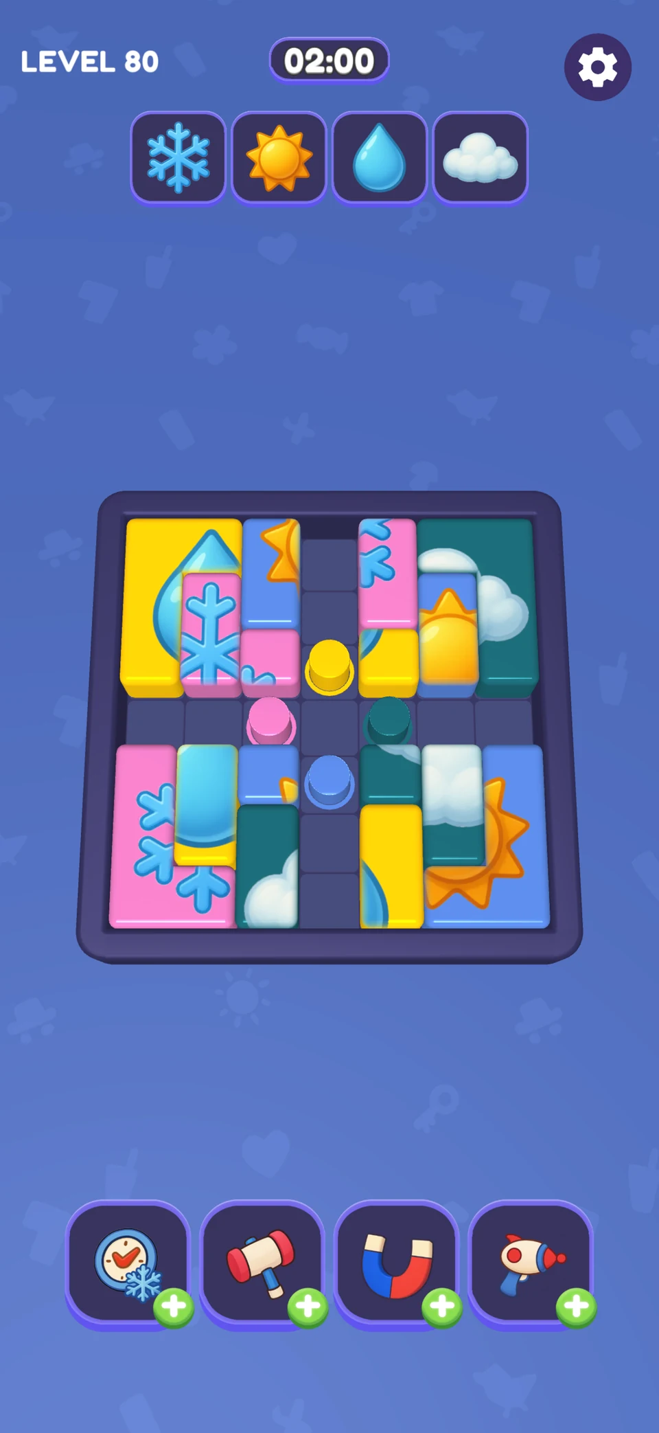 Picture Jam level 80 with illustrated snowflake, sun, water and cloud puzzle pieces